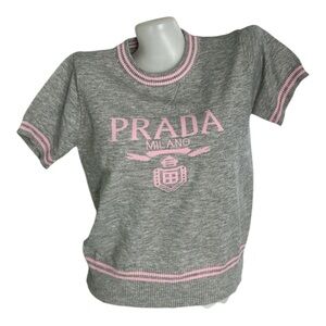 Prada Gray Knit Top with Pink Details